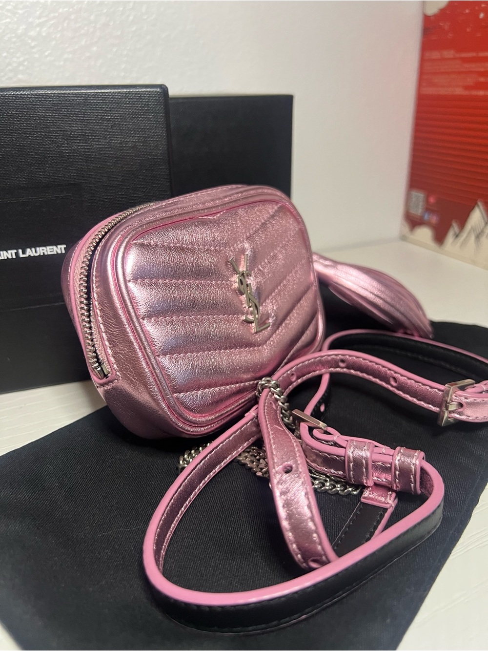 Saint Laurent Metallic Pink Quilted Lou Camera Bag with Tassel - Picture 7 of 16